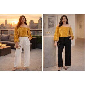 Lucky & Blessed Women’s Velvet Blouse Gold M Off Shoulder Luxe Trendy Holiday